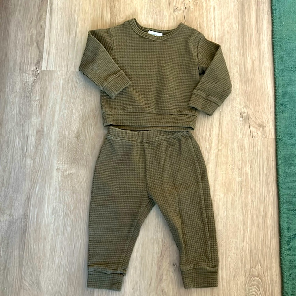 Kids Cozy Olive Waffle Knit Set